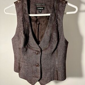 Bebe Vintage Linen/Wool Vest with lace back and leather trim.